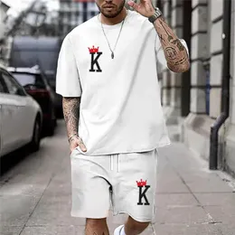 Summer Chic Casual Everyday Wear Clothes Crown K Print Mens TShirt Shorts Set TwoPiece Fashion Short Sleeves For Men 240403