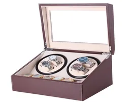 Genboli US Plug Watch Winders Brown Pu Leather Collection Box Watch عرض المجوهرات التلقائية
