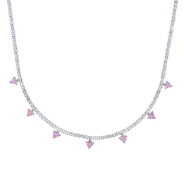 Choker Pink Heart CZ Charm Out Full Bling 5A Cyrronia Tennis Chain Naszyjnik dla kobiet w biżuterii dla kobiet