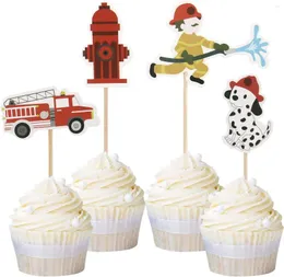 パーティー用品24パックファイヤーマンカップケーキトッパー消防署ケーキトッパーピックベビーシャワーの誕生日の飾り