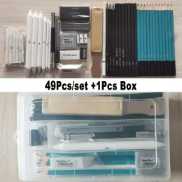 Conjuntos 33pcs 50pcs Conjunto de arte Kits de esboço com organizador de caixas Artista de capa Desenho Lápis 5H8B Charcoal grafite barra de barra de barra de barra Mate