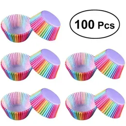 100pcs/Set Shape Liner Box Kuchen Backmuffin Papet Cup Party Tablett Schimmel Dekoration Regenbogen