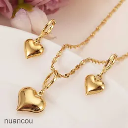 Designerörhängen för kvinnor 24 K Gul Solid Gold Filled Lovely Heart Pendant Halsband Girls Party Jewelry Set gåvor Diy Charms