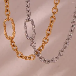 Kedjor Guldpläterad silverfärg Oregelbunden flytande form Pappersklipp Pendant Chunky O Chain rostfritt stålhalsband för kvinnliga män