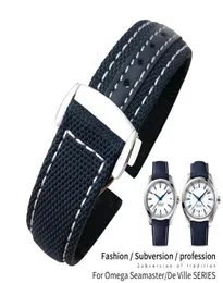 Watch Bands 19mm 20mm Nylon Canvas Watch Strap For Omega Seamaster 300 AT150 Fabric Leather AQUA TERRA 150 Blue 21mm 22mm Watchban5875739