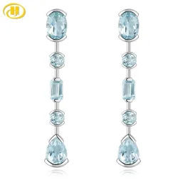 Yüzükler Doğal Aquamarine Sterling Gümüş Damla Küpeler 3.5 Karatlar Açık Mavi Akuamarin Taş Üst Kalite S925 Takı Tasarımı