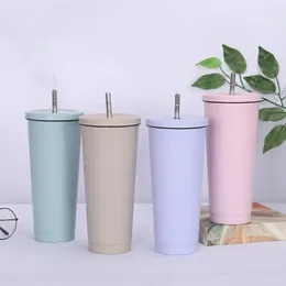 500/750ml Paslanmaz Çelik Yalıtımlı Kahve Kupası Tumbler Lid Bira Kupa Çay Kupaları Vakum Kupası İçme Kupası Saman Seyahat Kupası