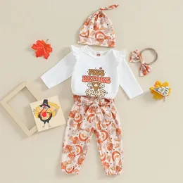 Clothing Sets My First Thanksgiving Baby Boy Girl Outfit Little Turkey Romper Pants Hat Headband 3Pcs Clothes