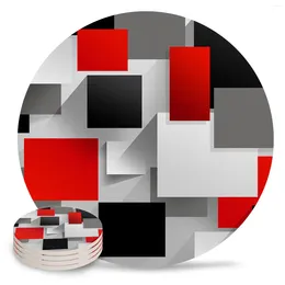 Tischmatten geometrische rot schwarze graue graue abstrakte abstrakte keramik set küche runde placemat luxury decor coffee Tea Tassen Untersetzer Untersetzer