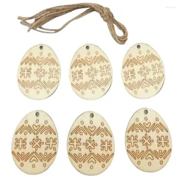 Party Decoration 6pcs Diy Easter Egg Wood Pendant Decorations Hanging Crafts For Home Kids Gifts Drop