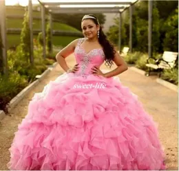 Sparkly paljetter Pärlade Quinceanera Dresses 2019 Sweetheart Tiered Formal Vestidos de 16 Anos Puffy Cascading Ruffles Organza Prom 5465318