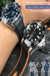 19mm 20mm 21mm 22mm نايلون نايلون سليكون ساعة ملائمة لـ Omega GMT Planet Ocean Seamaster Diver 300 منحني نهاية البرتقالية 4262173