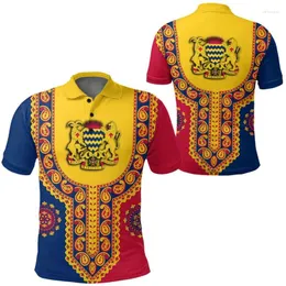 Herren Polos Chad Flag Map 3D -Druck Polo -Hemden für Männer Kleidung Casual Sport Jersey Nationales Emblem Hemd Shirt of Arms männlich Kurzarm