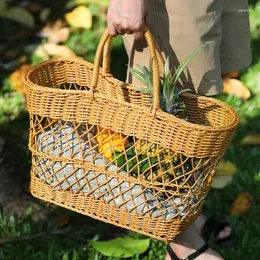 Förvaringspåsar vävd plast för picknick och utflykter hängande makeup arrangör handgjorda resväska kvinnor shopping korg