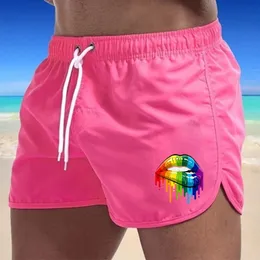 Summer Mens Shorts Lip Printing Sport Casual Fitness Breattable Training Drawstring Candy Colors Loose Mane Beach Pants S3XL 240402