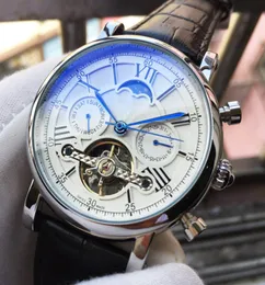 Top Luxury Watch Swiss Brand Mens Automatico orologio meccanico in pelle nera Moon Fase Casual Sport Milita