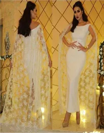 Arapça Dubai Tarzı Deniz Kızı Prom Elbiseler Uzun Capes Saten ve Dantelli Resmi Parti Elbise Ayak Bileği Uzunluğu Seksi Akşam Elbise 3562004