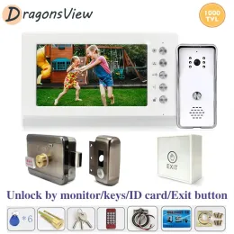 Intercom DragonsView видео дверь с блокировкой 7 -дюймовый монитор 1000TVL IR Дверной звонок камеры видео -интерком -система поддержка системы поддержка разблокировка