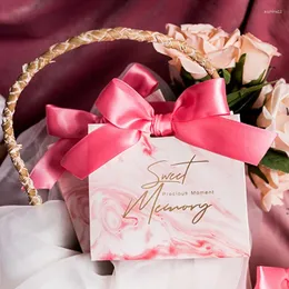 Present Wrap 20st Pink Marble Candy Bag för Party Table Decoration Event levererar bröllopsgavare Dekor med band