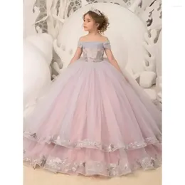 Girl Dresses Elegance Off The Shoulder Fluffy Flower For Wedding Appliqued Ruffles Toddler Pageant Kids Birthday Gown