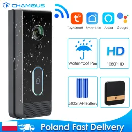 Dzwonki do drzwi Tuya wideo Doorbell WiFi drzwi zewnętrzne Wodoodporna bateria IP65 Intercom Smart Home Google Alexa bezprzewodowe drzwi telefoniczne