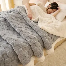 Blankets Thicken Plush Plaid Winter Warm Blanket Double Sided Sofa Bed Cover Throw Solid Color Quits Bedspread Bedroom