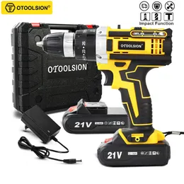 OTOolsion 21V Impact Drill elétrico Drill Variable Speed Fewedrivers 1500mAh Bateria de lítio sem fio 240402