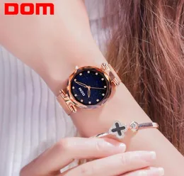 Dom Starry Sky Dial Dial Crystal Watch Women Women Waterproof Stainless Steel Luxury Brand Rose Gold Feminino Feminino Mulheres Assista G1244GK1M27160000