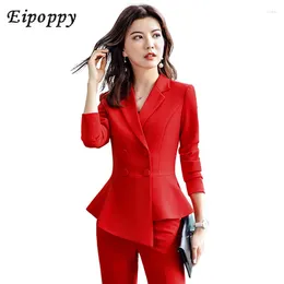 Tvådelklänning Spring Summer Formal Ladies Double Breaste Blazer och kjol kostymer Office Uniform 4xl Size Pants Jacka Business Work Wear