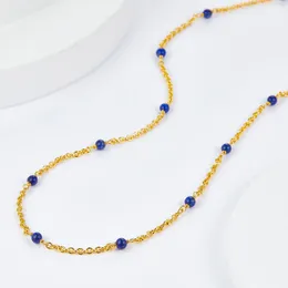 Chains Wholesale Neck Chokers Lapis Natural Stone Beaded Necklace Sliver 925 Sterling Silver Necklaces For Women