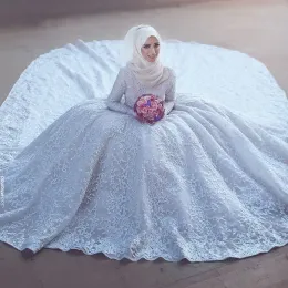 Abiti modesti Arabia abiti da sposa musulmani Abiti lunghi abiti da sposa in pizzo pieno di pizzo da sposa ha detto abiti da sposa Mhamad con treno