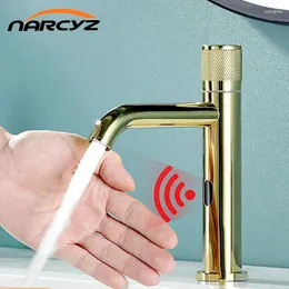 Bathroom Sink Faucets 304 Stainless Steel Gold Basin Induction Single Cold Water Faucet Detection Dual Control Outlet DNC-123