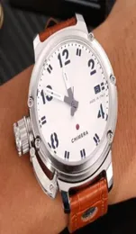 Zupełnie nowy automatyczny U WATM U51 Chimera Srebrny starzenie się brązowa skórzana skórzana automatyczna kalendarz skórzany statek zegarki na rękę na rękę 58855000