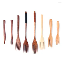 Forks 1PC Wooden Spoon Fork Bamboo Kitchen Cooking Utensil Tool Teaspoon Tableware Dessert Salad Household Gift