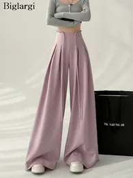 レディースパンツスプリングロングハイウエストブレザースーツパンツ女性韓国スタイルルーズプリーツレディースレディースズボン女性ファッションワイドレッグスカート