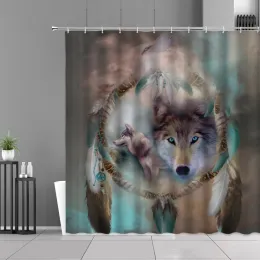 Casos selvagem animal lobo de lobo de pássaro penas de penas de chuveiro cortinas de cor de fantasia cor de banheiro à prova d'água Cortina de casa de casa de decoração de casa de decoração