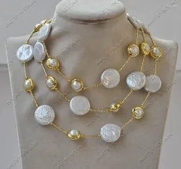 Collane a ciondolo Z13078 Lustre 44 '' 20mm Coin White Round Gold Pearl