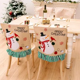 Chair Covers Christmas Decorations Back Cartoon Santa Claus Snowman Pattern Linen Cloth Decor Supplies