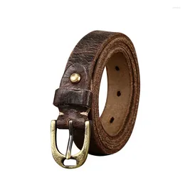 Belts Pure Cowhide 2.4cm Wide Washed Retro Distressed Belt For Women Genuine Leather Pin Buckle Trendy Casual Jeans Dress
