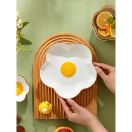 Novelty Ceramic Plate Lovely Fried Egg Shape Afternoon Tea Dessert Saucer Breakfast Salad Fruit Tray Creative Tableware Dishes