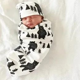 Filtar Wrap Handduk Hug Quilt Filt för att förhindra skrämmande Baby Sleeping Bag Hat Set Born Tire Cap