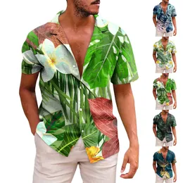 Erkekler Sıradan Gömlek Hawaii Baskılı Düğmesi Kısa Kollu T-Shirt Moda Mizaç Çok Yönlü Bluz Camiseta Maskulina