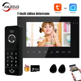 Campainhas de campainha 7 polegadas Tuya Video Intercom 1080p System WIFI sem fio Porta de videocaiol de vídeo caseira com RFID Detecção de movimento de desbloqueio