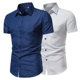 Män skjorta formell topp singlebrastad sommarlApel dot print affärs ropa hombre camisas 240329