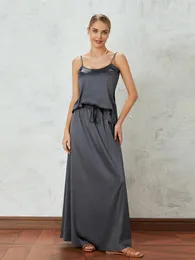 Домашняя одежда Женщины 2 штука атласная юбка наряды в гостиной одежда для спагетти майка майка высокая талия макси шелковая пижама набор