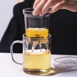 Чайные чашки 400 мл для отделения воды Стеклянная стакана чашка офисная чашка включает в себя чайную посуду Infuser для плиты и индукционную плиту