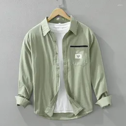 Camisas casuais masculinas Green para homens Moda de gola virada de coleira longa Camisa 2024 Roupas