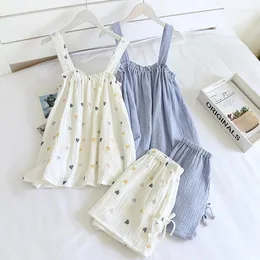 Home Clothing Korean Pajamas Set Women Sweet Fresh Cotton Sling Shirt Shorts Suit Summer Comfort Student Sleepwear Homewear Pyjamas Dames