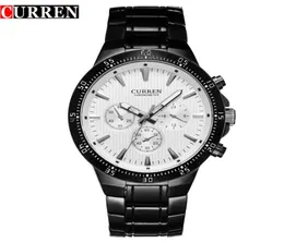 Curren Fashion Full Steel Quartz Men tittar på analoga sport manliga armbandsur klassiska Blackwhite Horloges Mannens Saat Reloj Hombre1433404