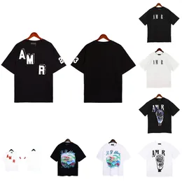 AM-089 디자이너 Mens T 셔츠 Amirir 셔츠 패션 느슨한 Tshirts Tees Tops Summer Womens Amris 고급 의류 반바지 소매 힙합 스트리트웨어 Tshirts